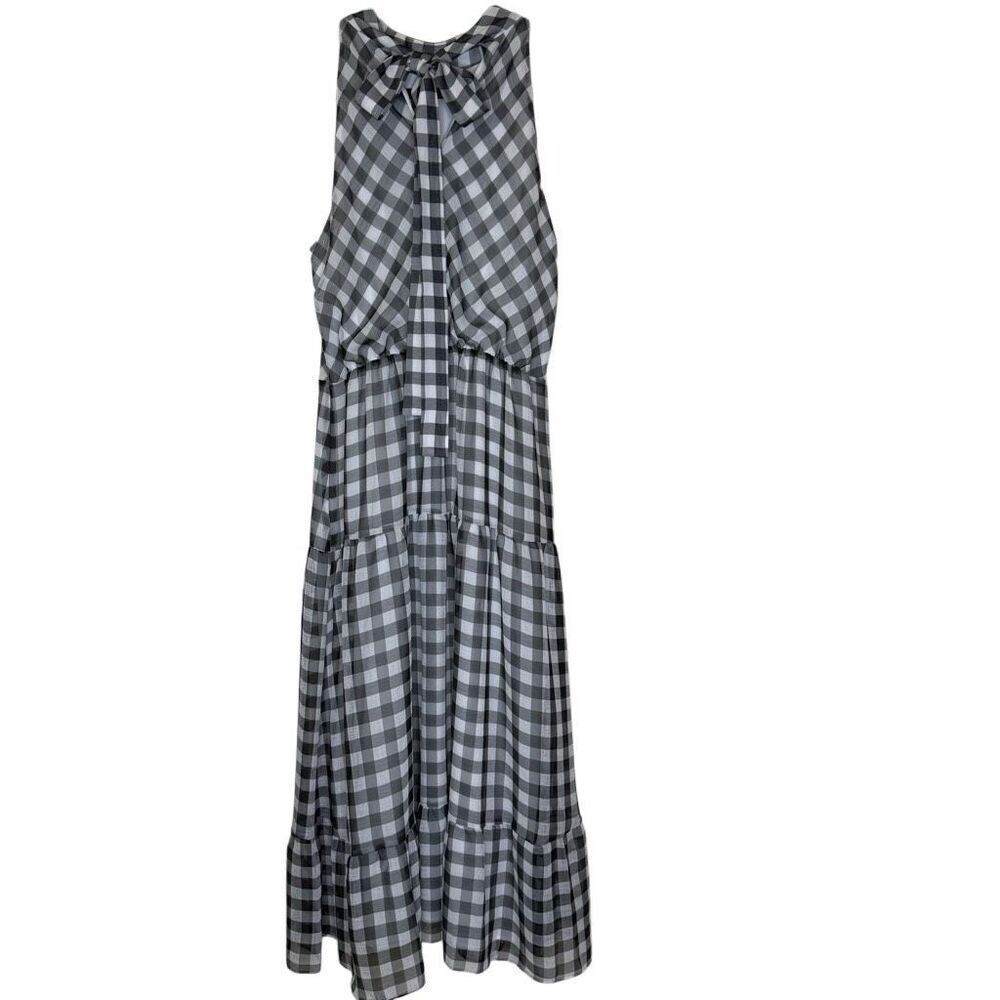 Sam Edelman Black and White Checked High Neck Halter Tiered Midi Dress Sz 14 - Picture 5 of 14